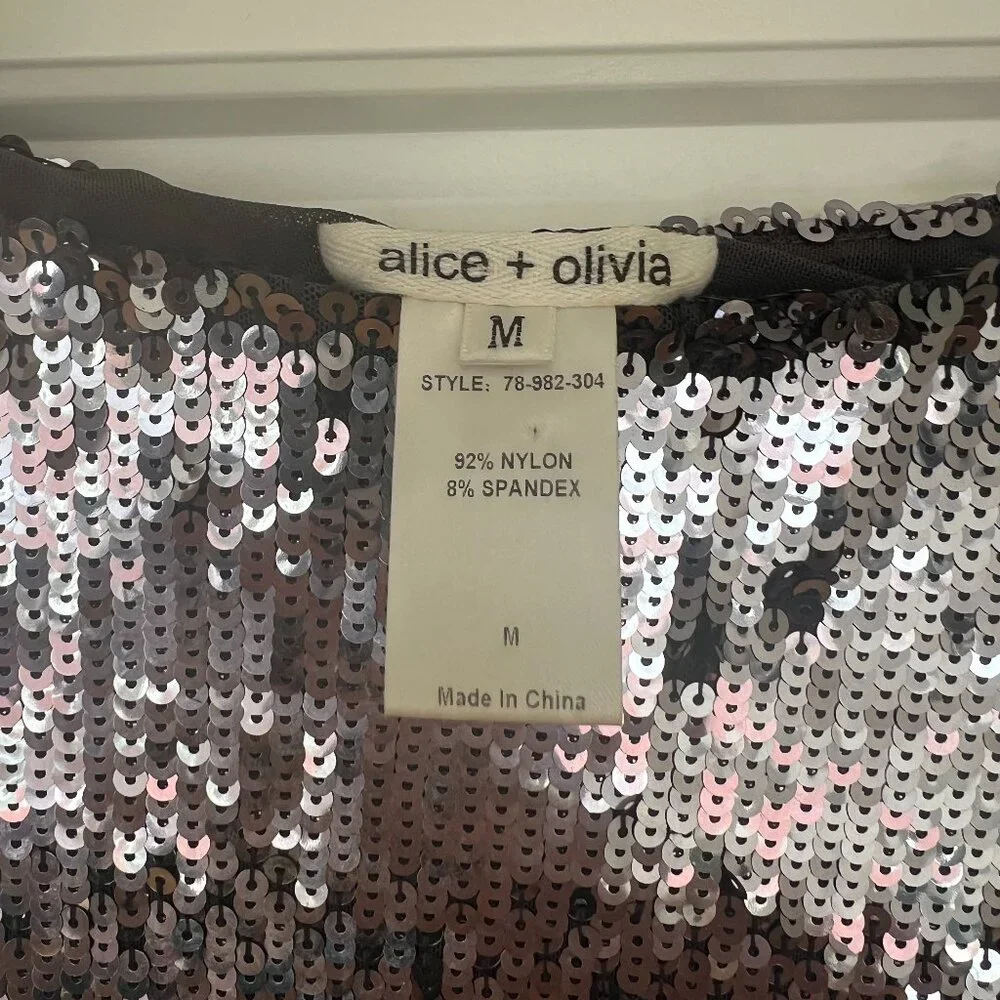 Alice and Olivia Silver Sequin Dress size M - Picture 1 of 5